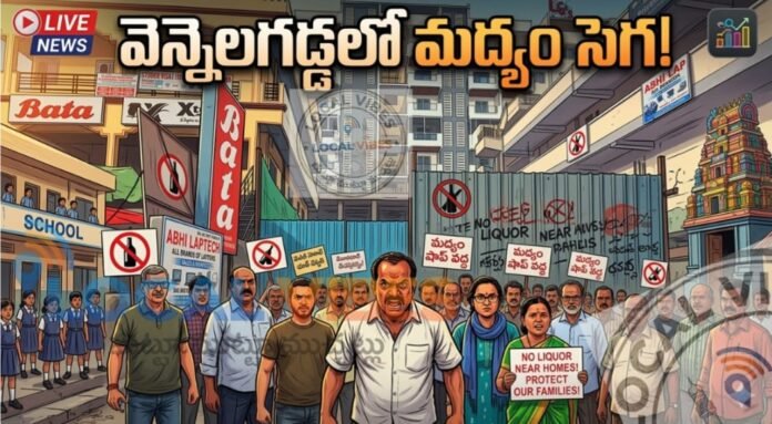వెన్నెలగడ్డలో మద్యం షాప్ ఏర్పాటు పై స్థానికుల ఆందోళన – పాఠశాలలు మరియు దేవాలయాల సమీపంలో బార్ అండ్ రెస్టారెంట్ వివాదం